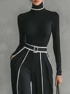 Casual Color-Block Turtleneck Tee