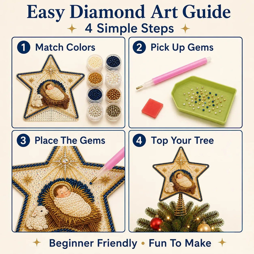 ⭐ Christian Faith Nativity Pearl Diamond Art Tree Topper Kit – Handcrafted Christmas Keepsake & Holiday Decor