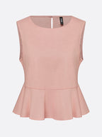 Cotton Casual Solid Relaxed Plain Peplum Sleeveless Blouse