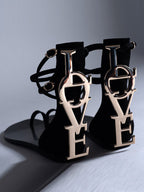 Metal Letters Split-Joint Bandage Open Toe Sandals