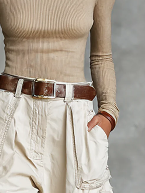 Casual Plain Pockets Cargo Pants