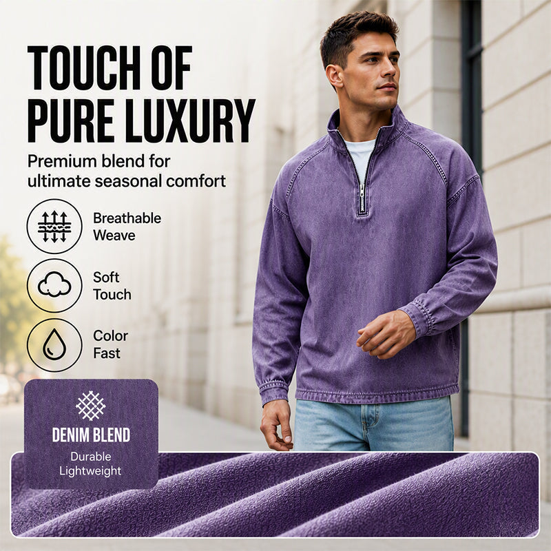 ⏳LAST DAY SALE ONLY ￡25.99!!✨🍂 Men's Quarter-Zip Denim Pullover – Casual Style with Comfortable Everyday Fit
