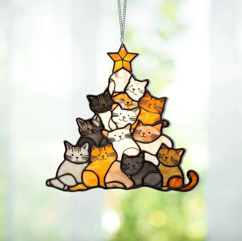 😻Cat Christmas Tree Suncatcher Ornament