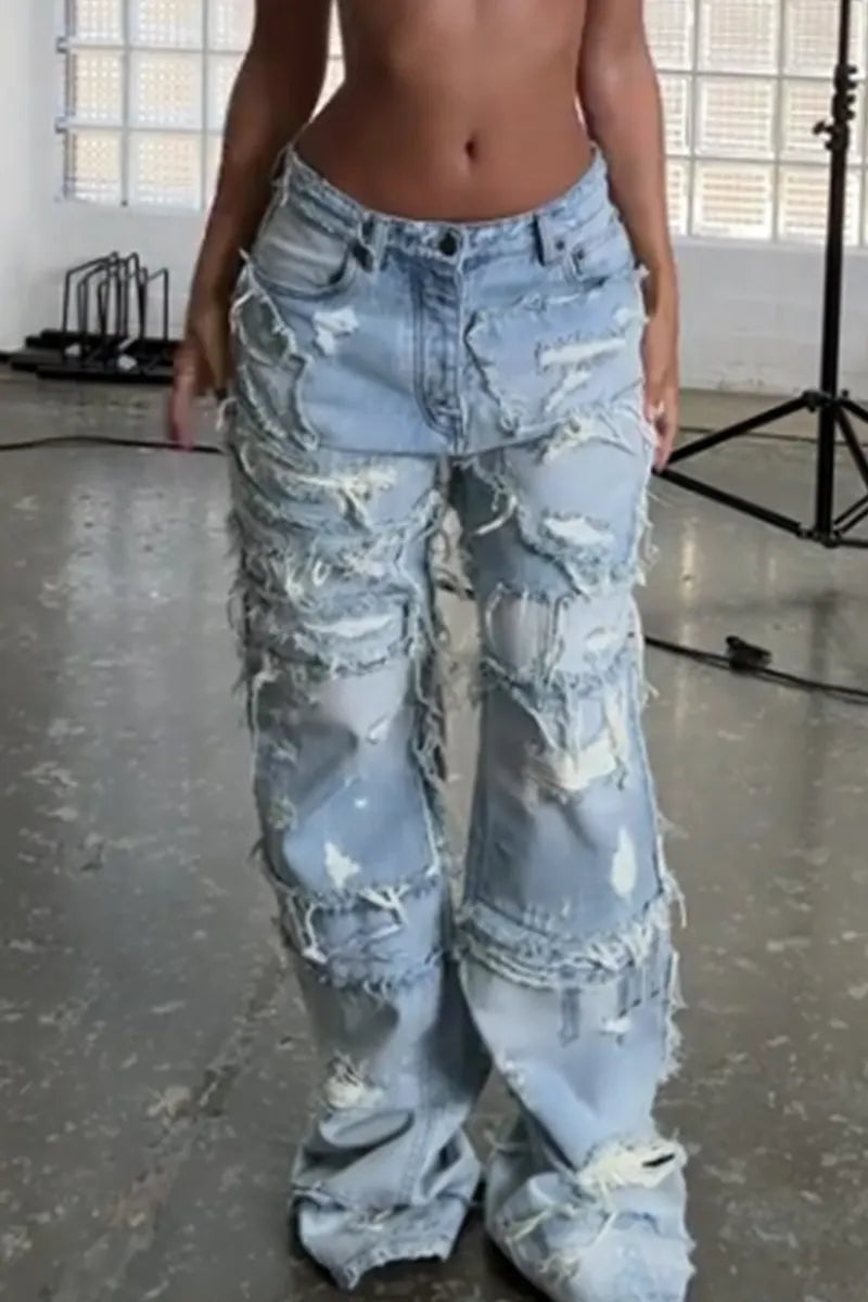 Women's Y2k Ripped And Frayed Jeans
