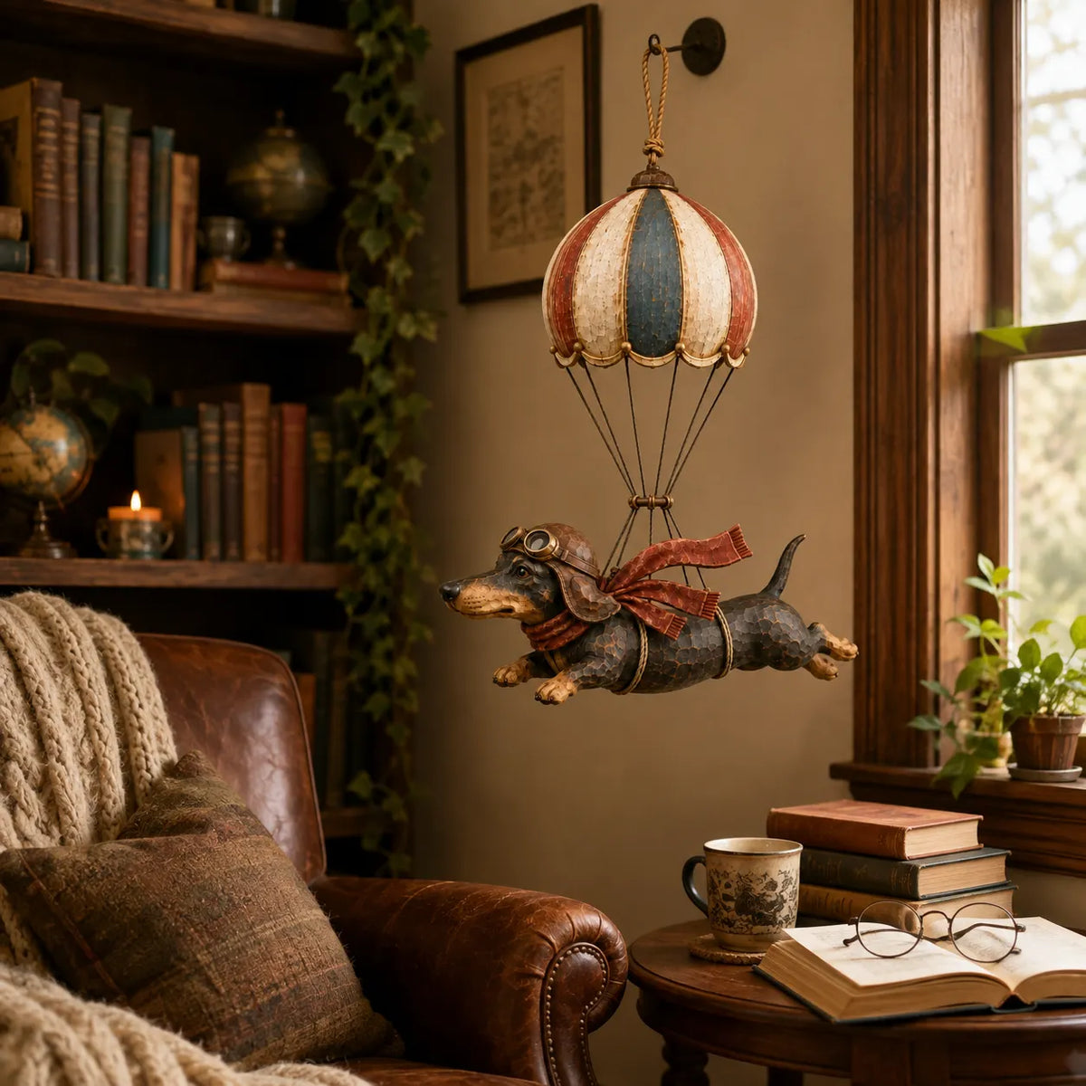 Vintage Flying Dachshund Hot Air Balloon Decor 🐶 – Handmade Retro Dog Ornament