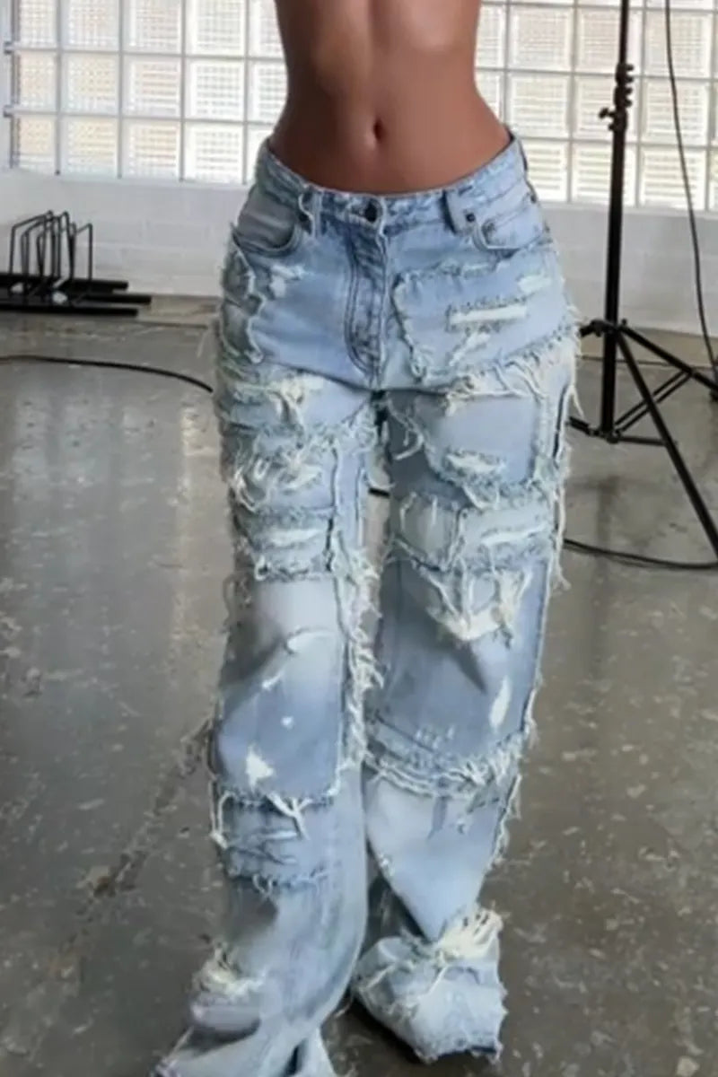 Women's Y2k Ripped And Frayed Jeans