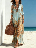 Casual Abstract Print Relaxed Maxi Shirt Dress