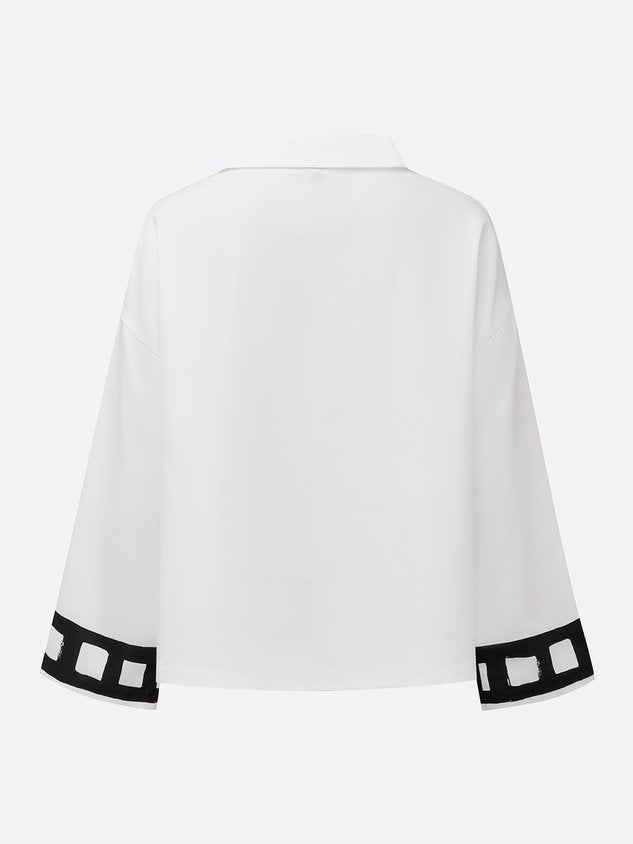 Casual Floral Printing Shawl Collar Blouse