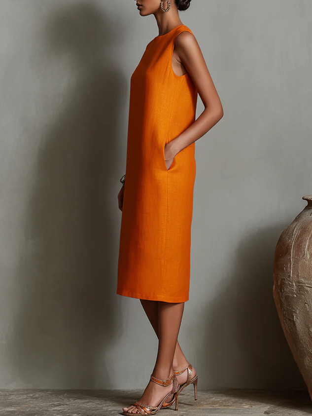 Casual Solid Tailored Sleeveless Midi Dress