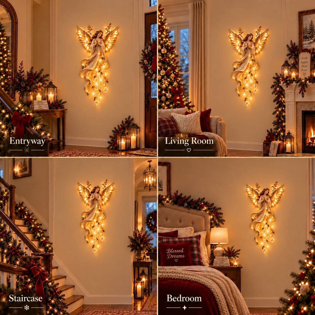✨Last Day 49% OFF✨Guardian Angel Starfall CascadeTM – Lighted Faith & Blessing Christmas Wall Decor✨