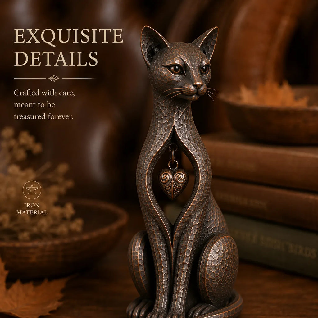 🐱Heritage Heart Sphynx Sculpture – Vintage Iron Cat Accent for Timeless Interiors