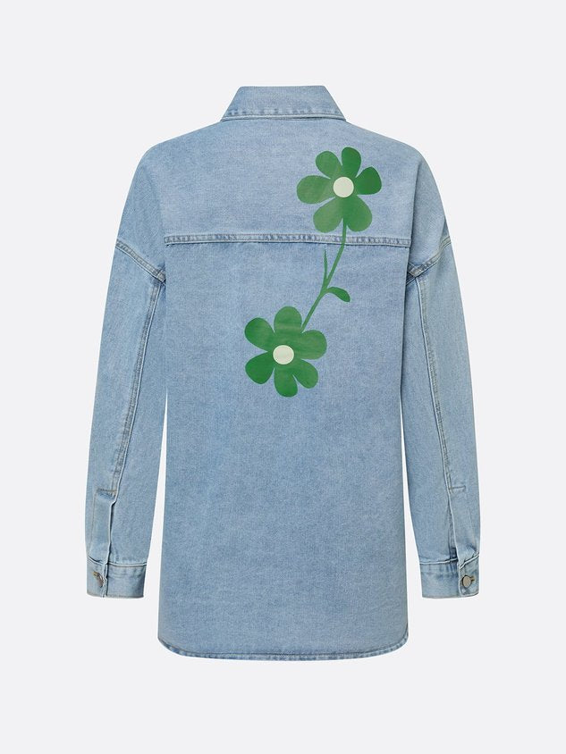 Casual Floral Buttoned Denim Shirt