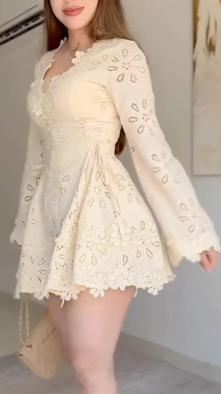 Cream Lace Eyelet Mini Dress