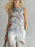 Vacation Botanical Pattern Printing Crew Neck Tank Top