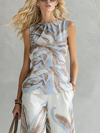 Vacation Botanical Pattern Printing Crew Neck Tank Top