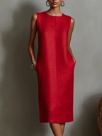 Casual Solid Tailored Sleeveless Midi Dress