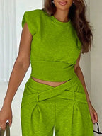 Casual Plain Pockets Cross Fashion Pants
