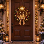 🕊️ Lighted Nativity Christmas Wreath – Star of Bethlehem Front Door Decor ✨