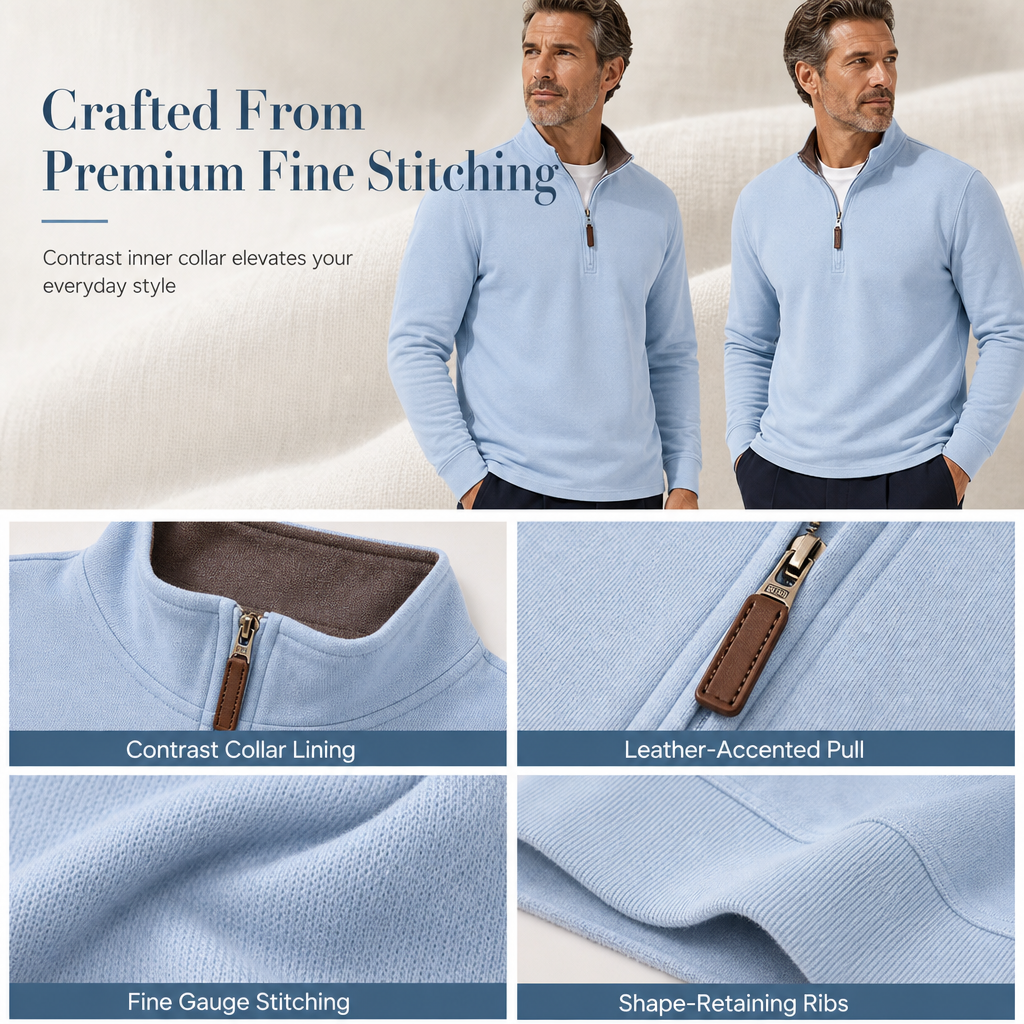 ⏳LAST DAY SALE ONLY￡23.99!🔥✨ Men's Quarter Zip Stand Collar Pullover Cotton Blend Long Sleeve Sweatshirt