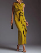 Solid Color Irregular 3D Flower Midi Dress