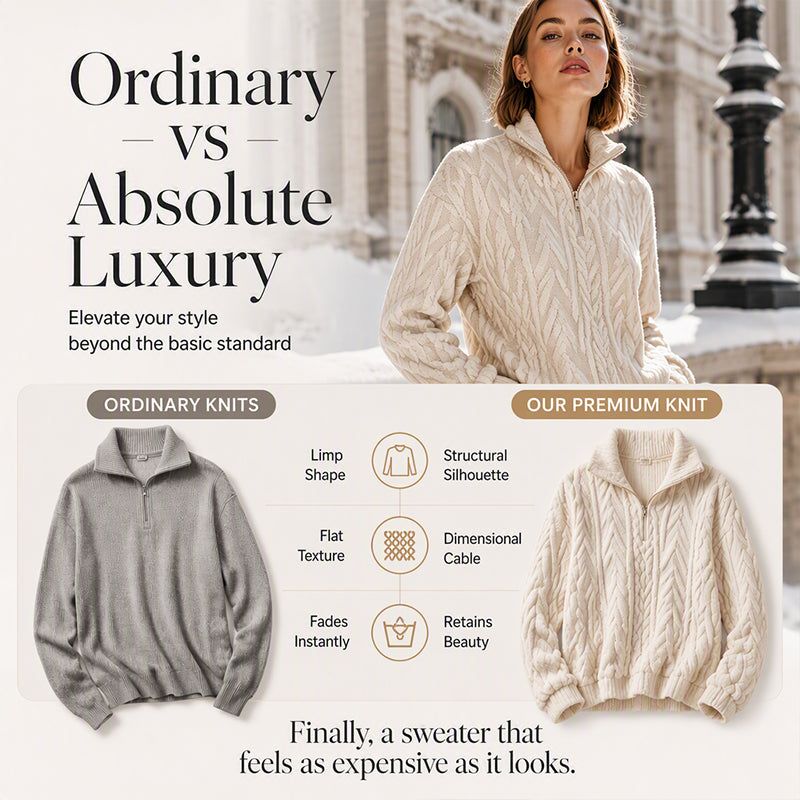 ⏳LAST DAY SALE ONLY￡17.99!!🌿Women's Warm Quarter Zip Cable Knit Sweatshirt