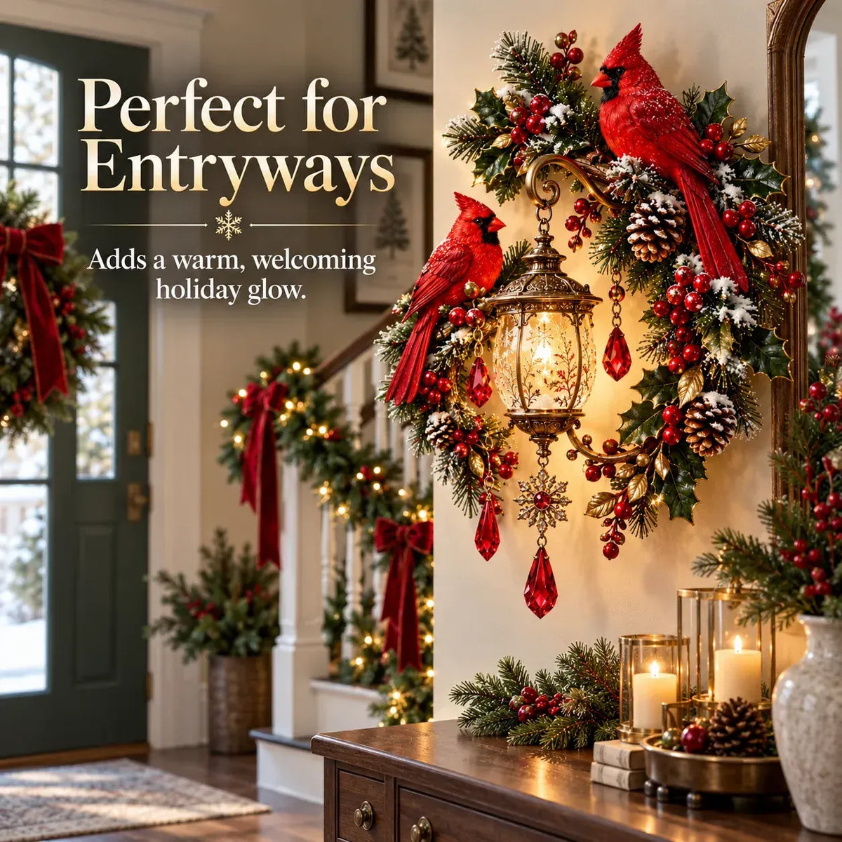 🔥Cardinal Christmas Lantern Glow – Lighted Holiday Wall Decor