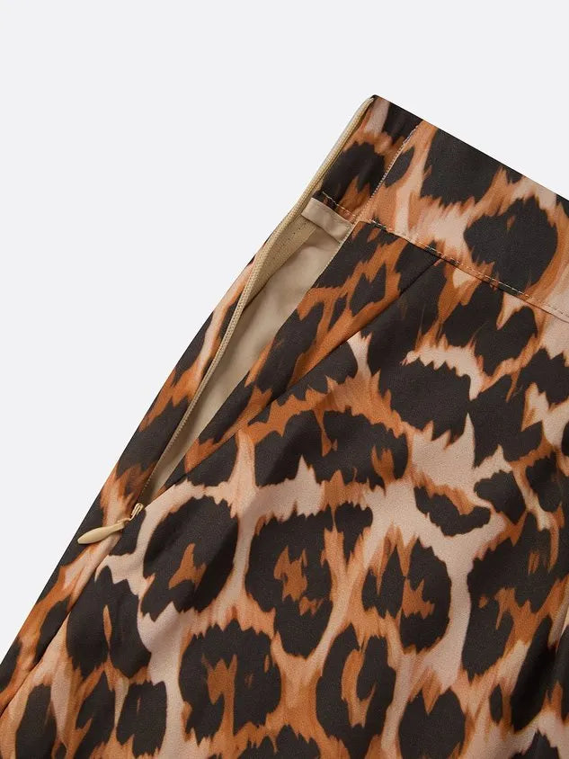 Casual Leopard Colorblock Wide Leg Pants No Belt