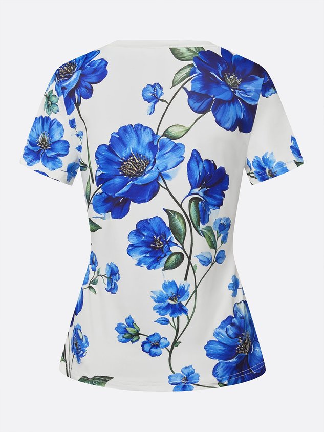 Casual Floral Slim Fit Short Sleeve Tee