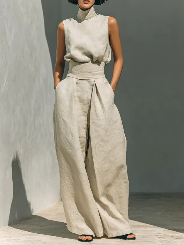 Cotton Casual Plain Wide Leg Pants