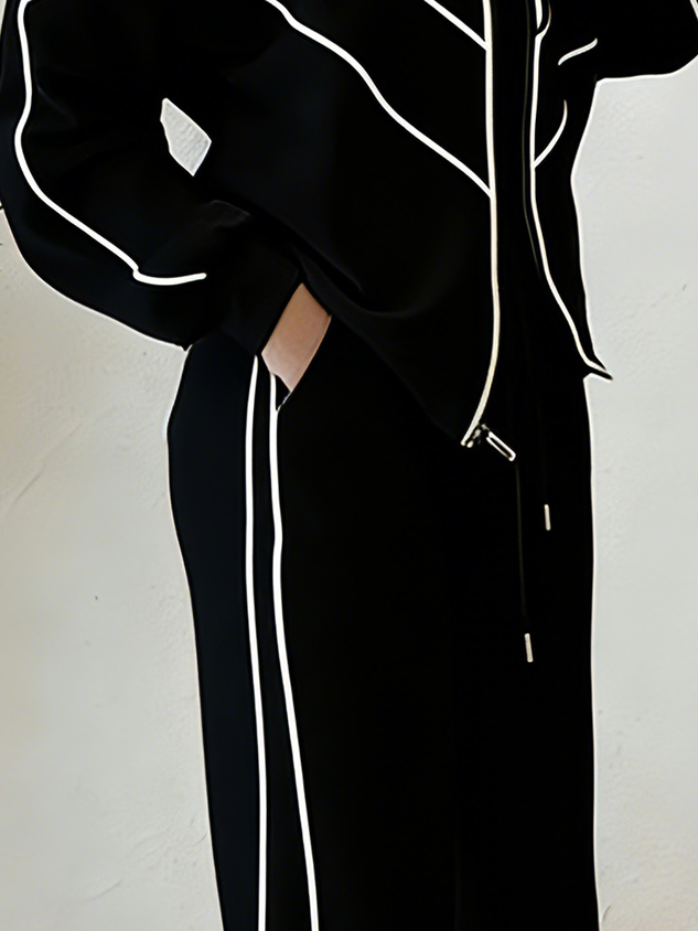 Casual High Waist Wide Leg Pants Color Block H-Line Daily Trousers