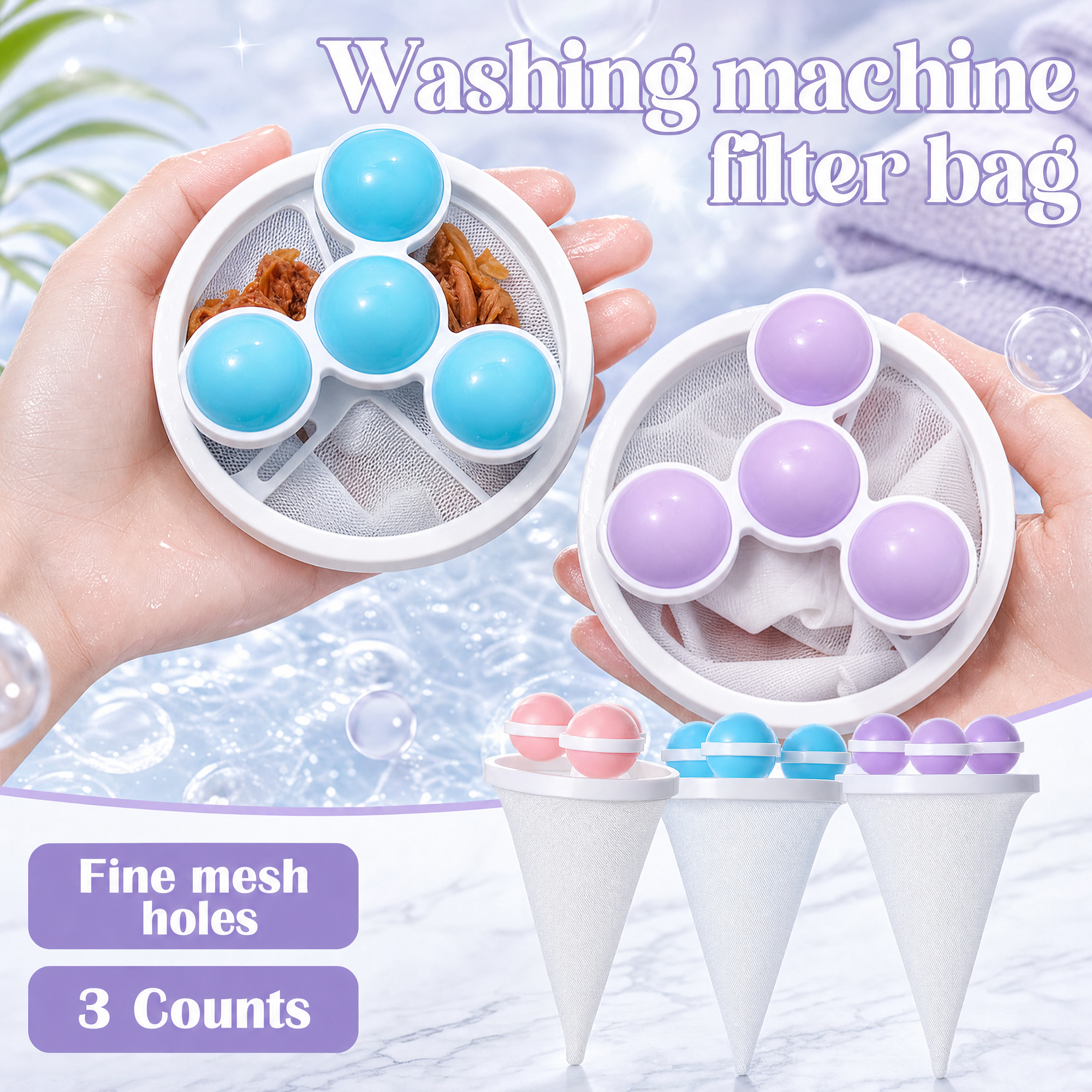 Reusable Washing Machine Lint & Hair Filter Bags (3 Pack)