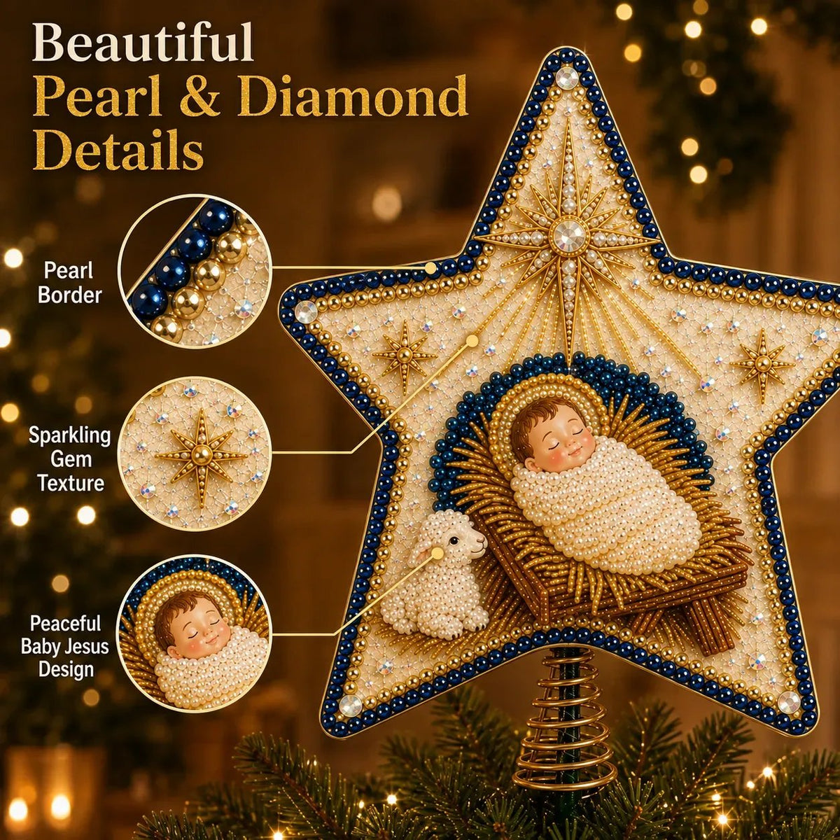 ⭐ Christian Faith Nativity Pearl Diamond Art Tree Topper Kit – Handcrafted Christmas Keepsake & Holiday Decor