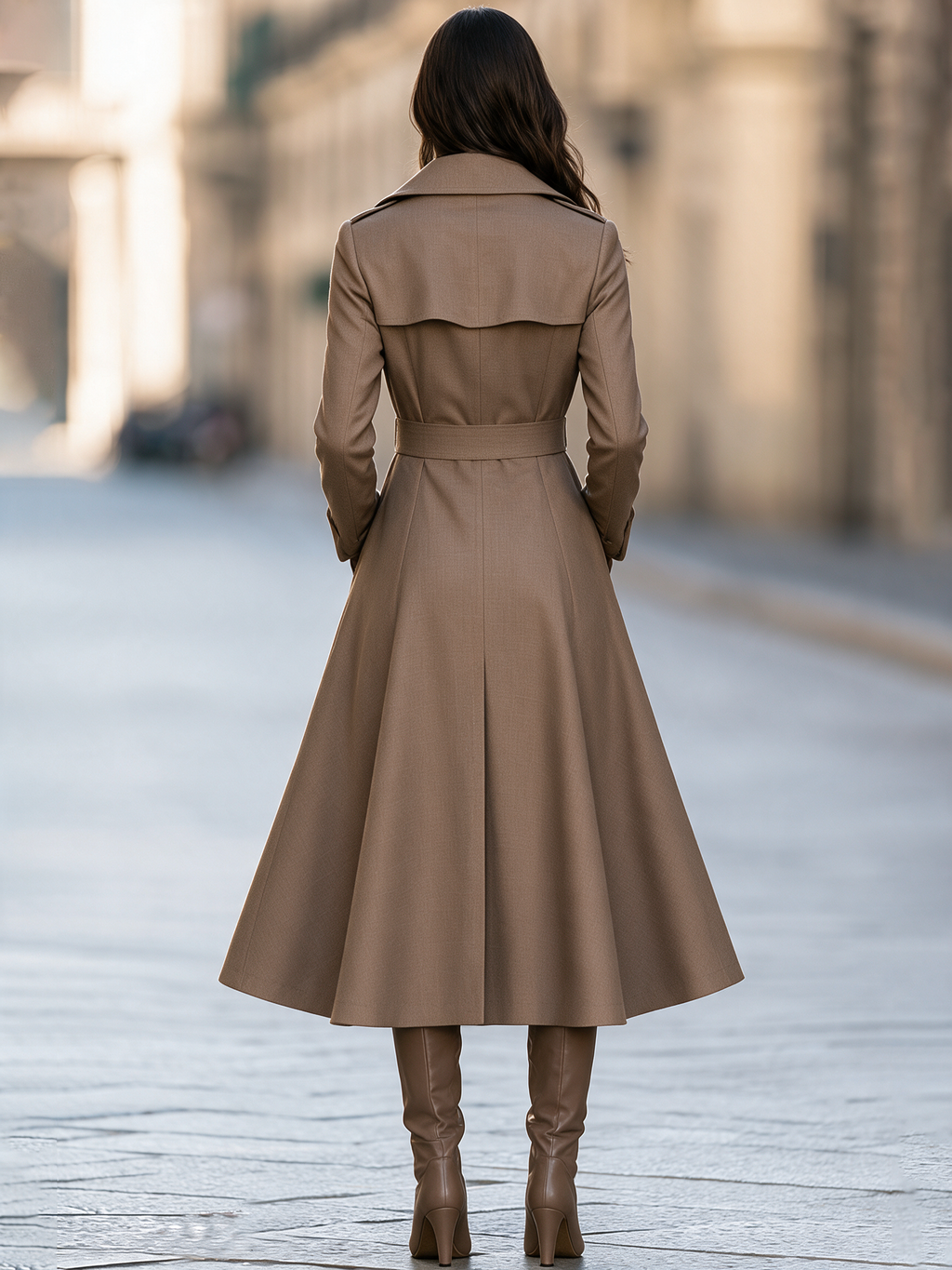 Double-Breasted Belted A-Line Trench Coat Dress
