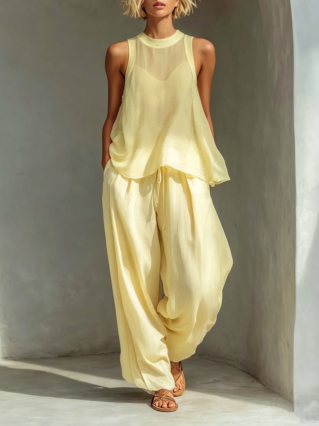 Elegant Plain Buttoned Wide Leg Pants