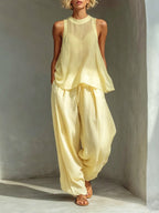 Elegant Plain Buttoned Wide Leg Pants