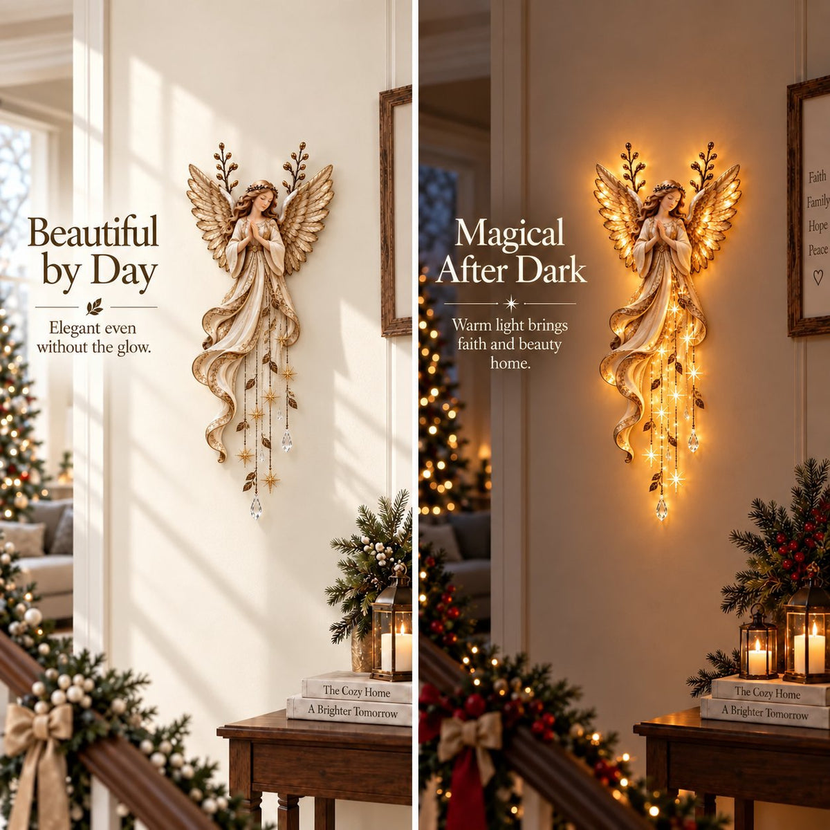 ✨Last Day 49% OFF✨Guardian Angel Starfall CascadeTM – Lighted Faith & Blessing Christmas Wall Decor✨