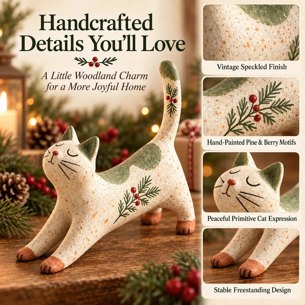 🐈🎄 Woodland Christmas Cat Figurine--a cosy little woodland friend for your holiday home