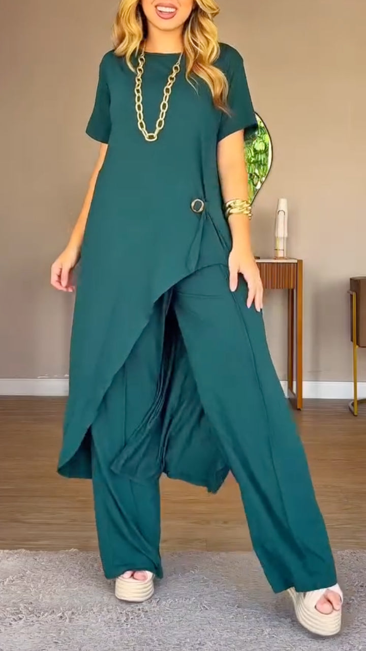 Asymmetric Longline Top & Harem Wide Leg Pants Co‐Ord Set