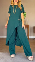 Asymmetric Longline Top & Harem Wide Leg Pants Co‐Ord Set