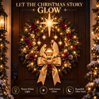 🕊️ Lighted Nativity Christmas Wreath – Star of Bethlehem Front Door Decor ✨