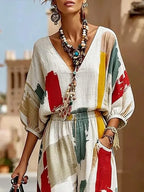 Casual Abstract Printing V Neck Blouse