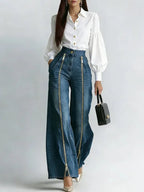 Casual Long Straight Pants H-Line Zipper Regular Fit Daily