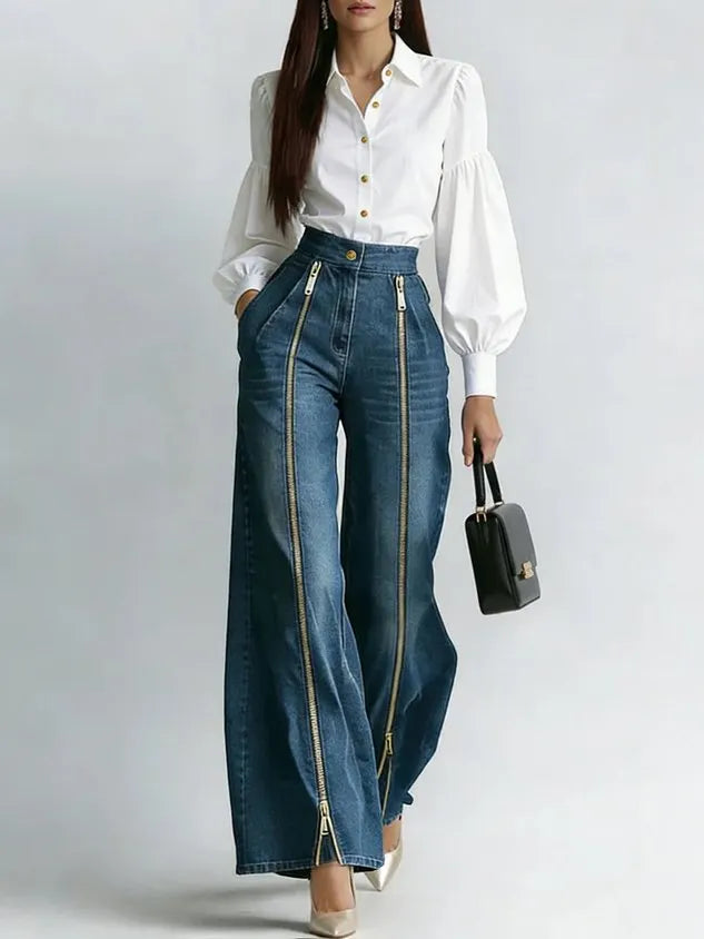 Casual Long Straight Pants H-Line Zipper Regular Fit Daily