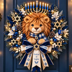 🦁 Lion of Judah Hanukkah Lighted Wreath - A Warm & Meaningful Welcome for the Festival of Lights ✨