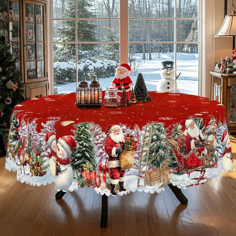 🎄 Jolly Santa & Reindeer Christmas Tablecloth🧼Festive, Family-Ready & Machine Washable! 🎁