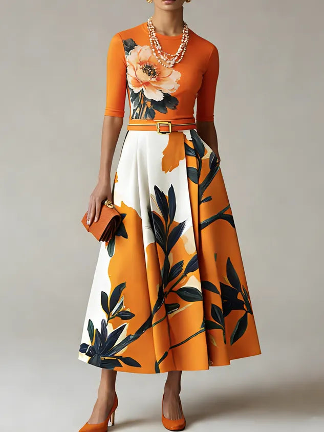 Urban Floral Maxi Skirt With Belt