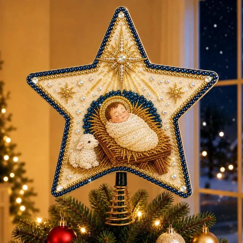 ⭐ Christian Faith Nativity Pearl Diamond Art Tree Topper Kit – Handcrafted Christmas Keepsake & Holiday Decor