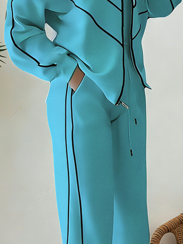Casual High Waist Wide Leg Pants Color Block H-Line Daily Trousers