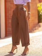 Casual Plain Pockets Turnip Pants No Belt
