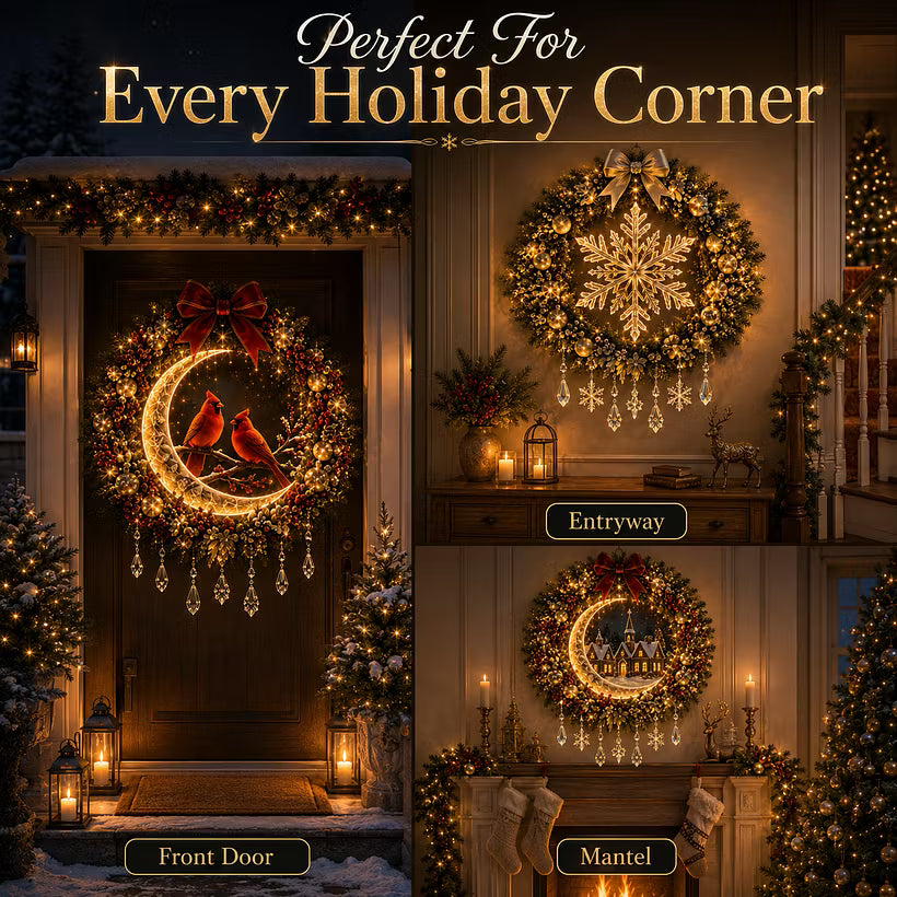 👼 Moonlit Wreath Collection – Lighted Holiday Door Decor 🎄
